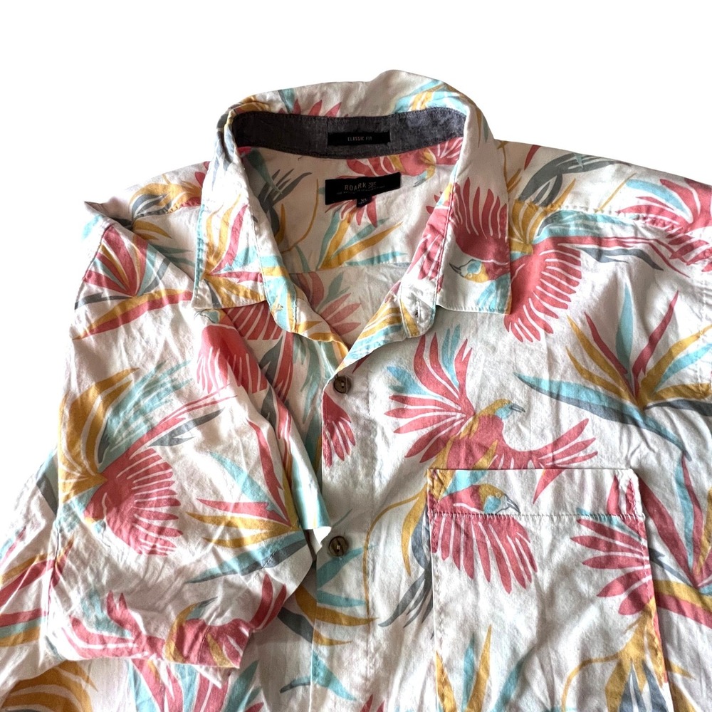 Roark Revival Bird of Paradise Print Mens Short Sleeve Button Down Casual Shirt
